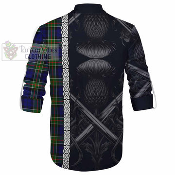 Colquhoun Tartan Ghillie Kilt Shirt with Family Crest Cross Sword Thistle Celtic Vibes