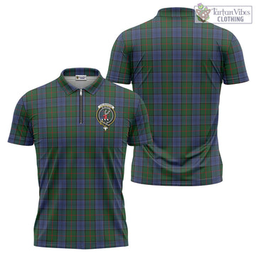 Colquhoun Tartan Zipper Polo Shirt with Family Crest