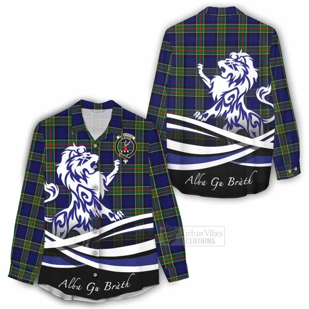 Tartan Vibes Clothing Colquhoun Tartan Women's Casual Shirt with Alba Gu Brath Regal Lion Emblem