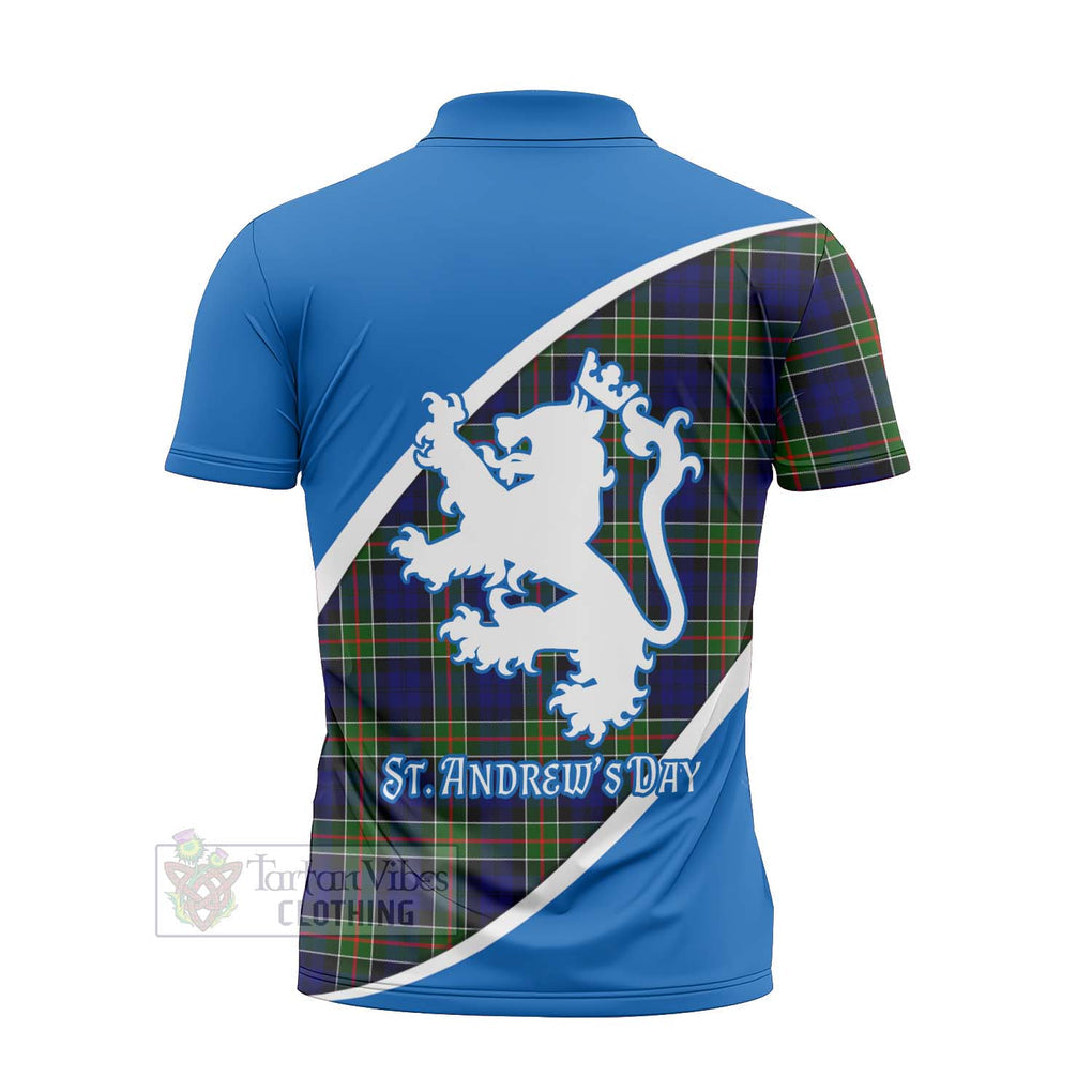 Tartan Vibes Clothing Colquhoun Family Crest Tartan Zipper Polo Shirt Celebrate Saint Andrew's Day in Style