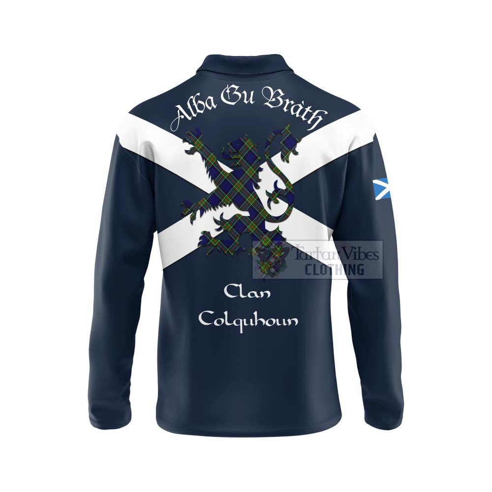 Tartan Vibes Clothing Colquhoun Tartan Lion Rampant Long Sleeve Polo Shirt – Proudly Display Your Heritage with Alba Gu Brath and Clan Name