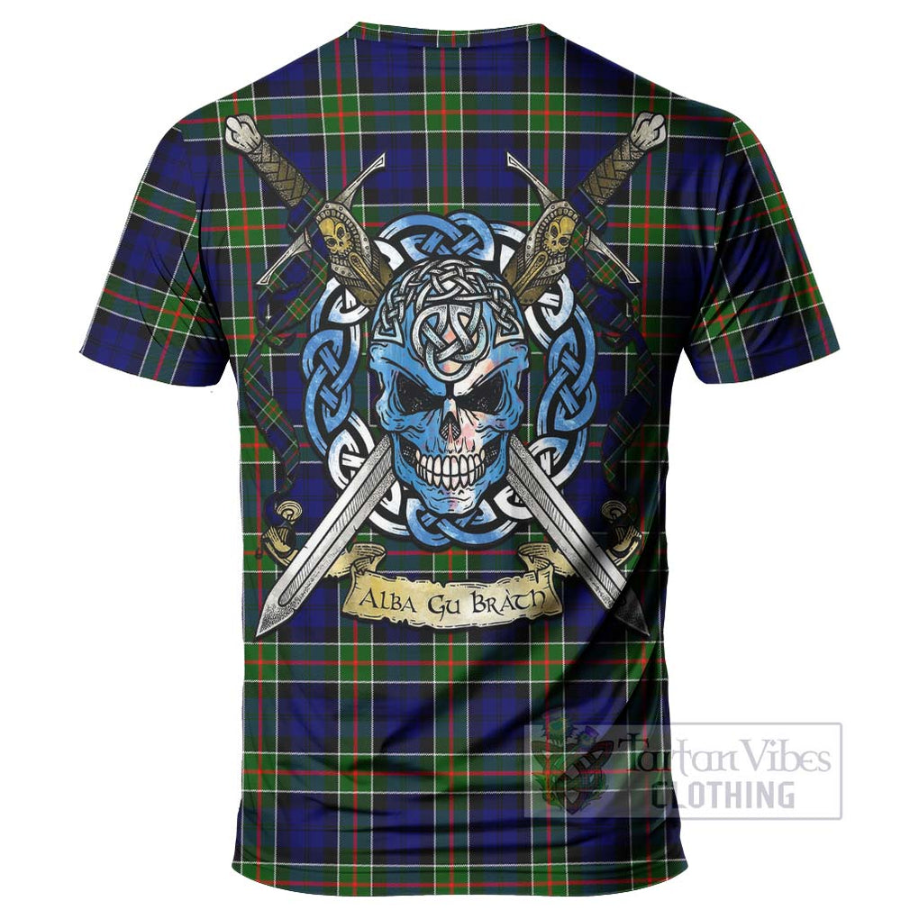 Tartan Vibes Clothing Colquhoun Tartan T-Shirt with Family Crest Celtic Skull Style