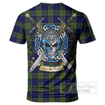 Colquhoun Tartan T-Shirt with Family Crest Celtic Skull Style