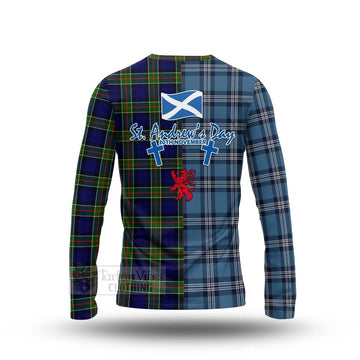 Colquhoun Tartan Long Sleeve T-Shirt Happy St. Andrew's Day Half Tartan Style