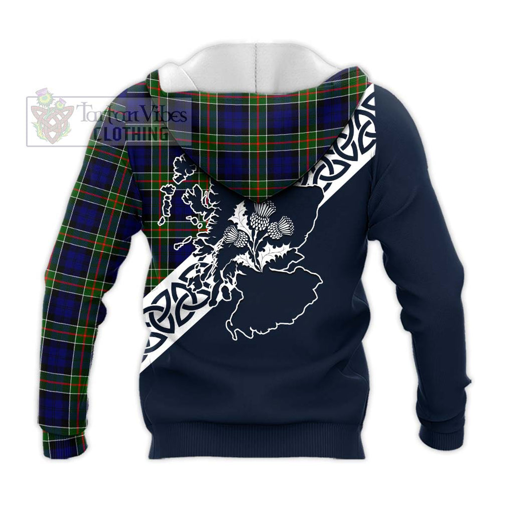 Tartan Vibes Clothing Colquhoun Tartan Knitted Hoodie Featuring Thistle and Scotland Map