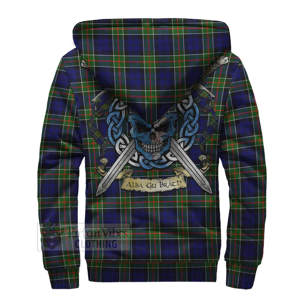 Tartan Vibes Clothing Colquhoun Tartan Sherpa Hoodie with Family Crest Celtic Skull Style