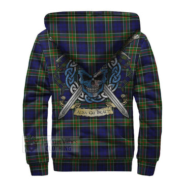 Colquhoun Tartan Sherpa Hoodie with Family Crest Celtic Skull Style