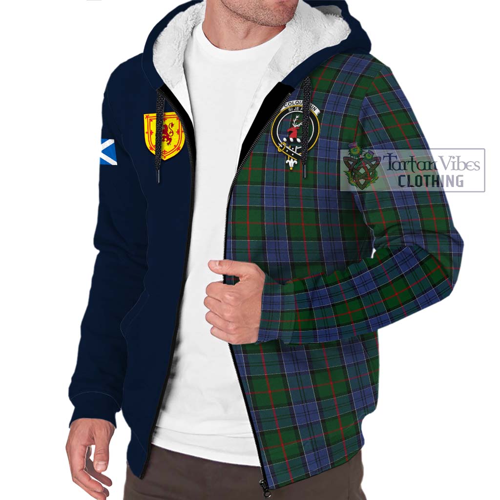 Tartan Vibes Clothing Colquhoun Tartan Sherpa Hoodie with Scottish Lion Royal Arm Half Style