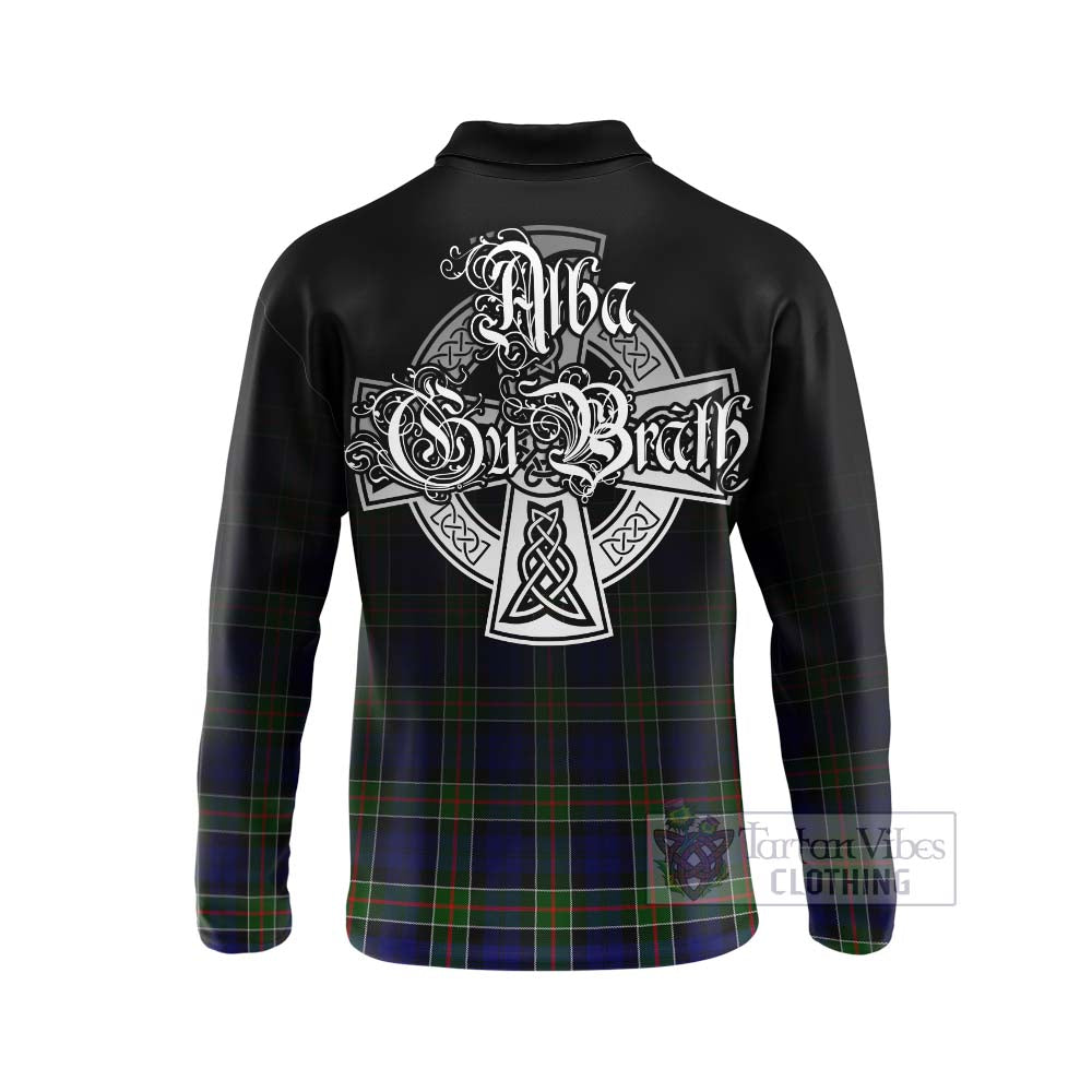 Tartan Vibes Clothing Colquhoun Tartan Long Sleeve Polo Shirt Featuring Alba Gu Brath Family Crest Celtic Inspired