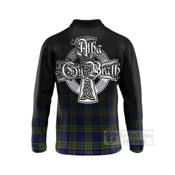 Colquhoun Tartan Long Sleeve Polo Shirt Featuring Alba Gu Brath Family Crest Celtic Inspired