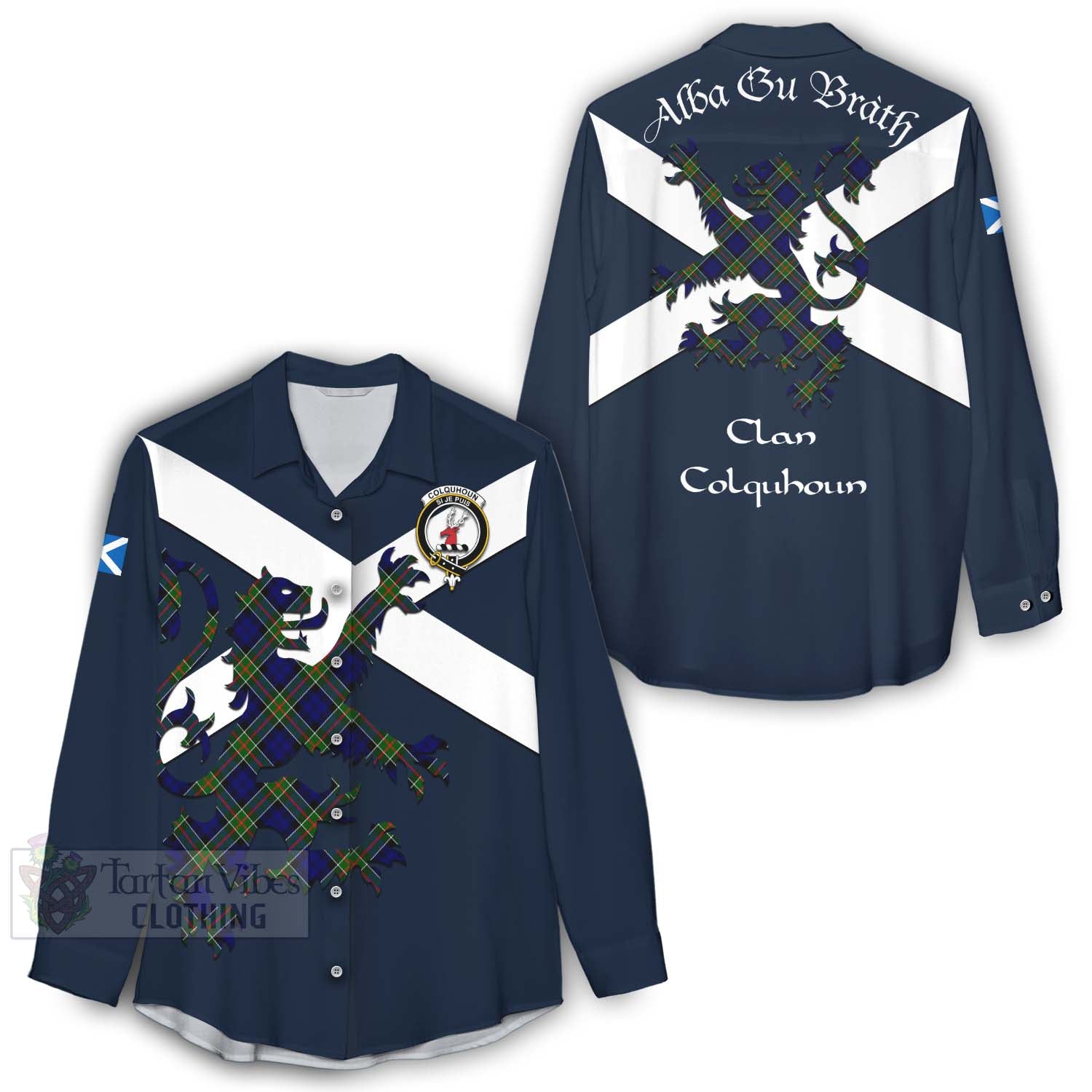 Tartan Vibes Clothing Colquhoun Tartan Lion Rampant Women's Casual Shirt Proudly Display Your Heritage with Alba Gu Brath and Clan Name