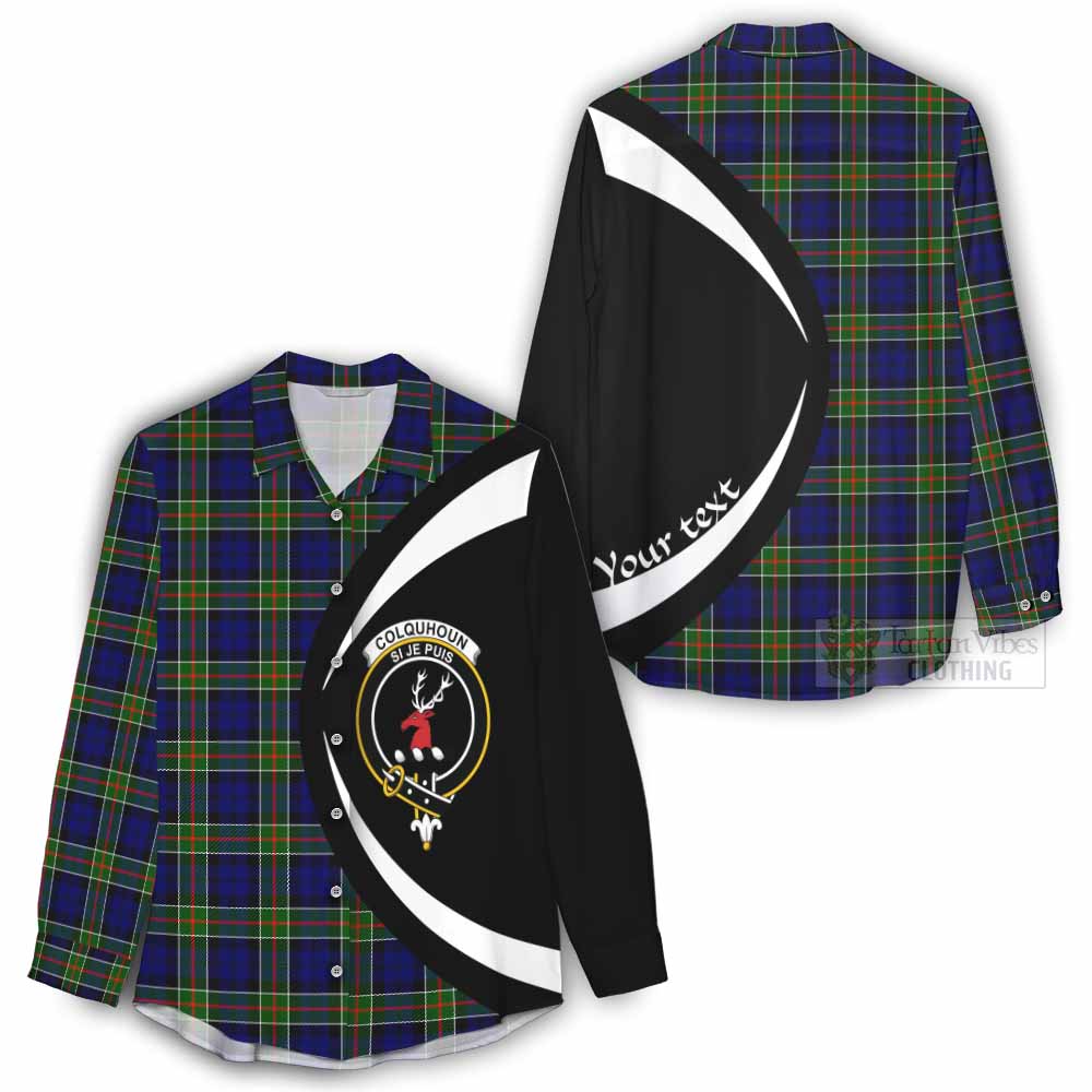 Tartan Vibes Clothing Colquhoun Tartan Women's Casual Shirt with Family Crest Circle Style