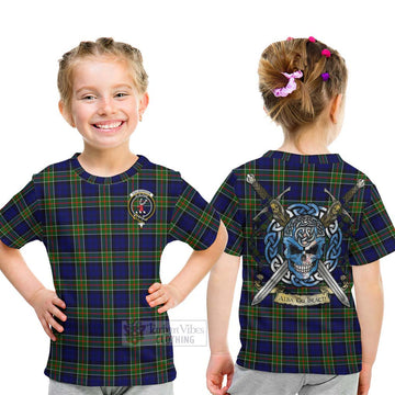 Colquhoun Tartan Kid T-Shirt with Family Crest Celtic Skull Style