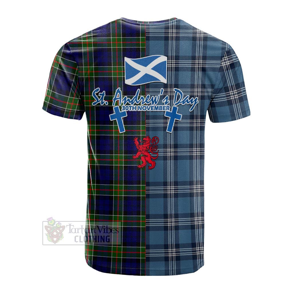 Tartan Vibes Clothing Colquhoun Tartan Cotton T-shirt Happy St. Andrew's Day Half Tartan Style