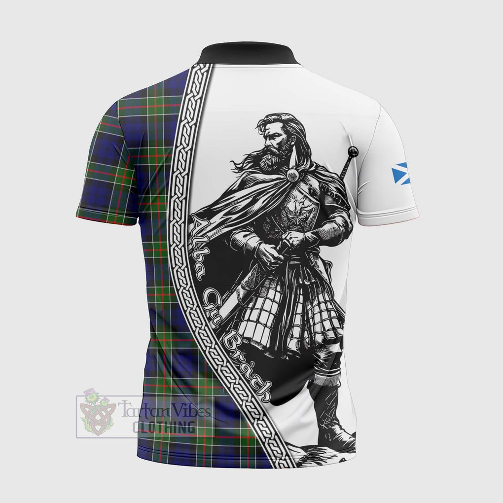 Tartan Vibes Clothing Colquhoun Tartan Clan Crest Zipper Polo Shirt with Highlander Warrior Celtic Style