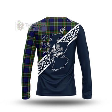 Colquhoun Tartan Long Sleeve T-Shirt Featuring Thistle and Scotland Map