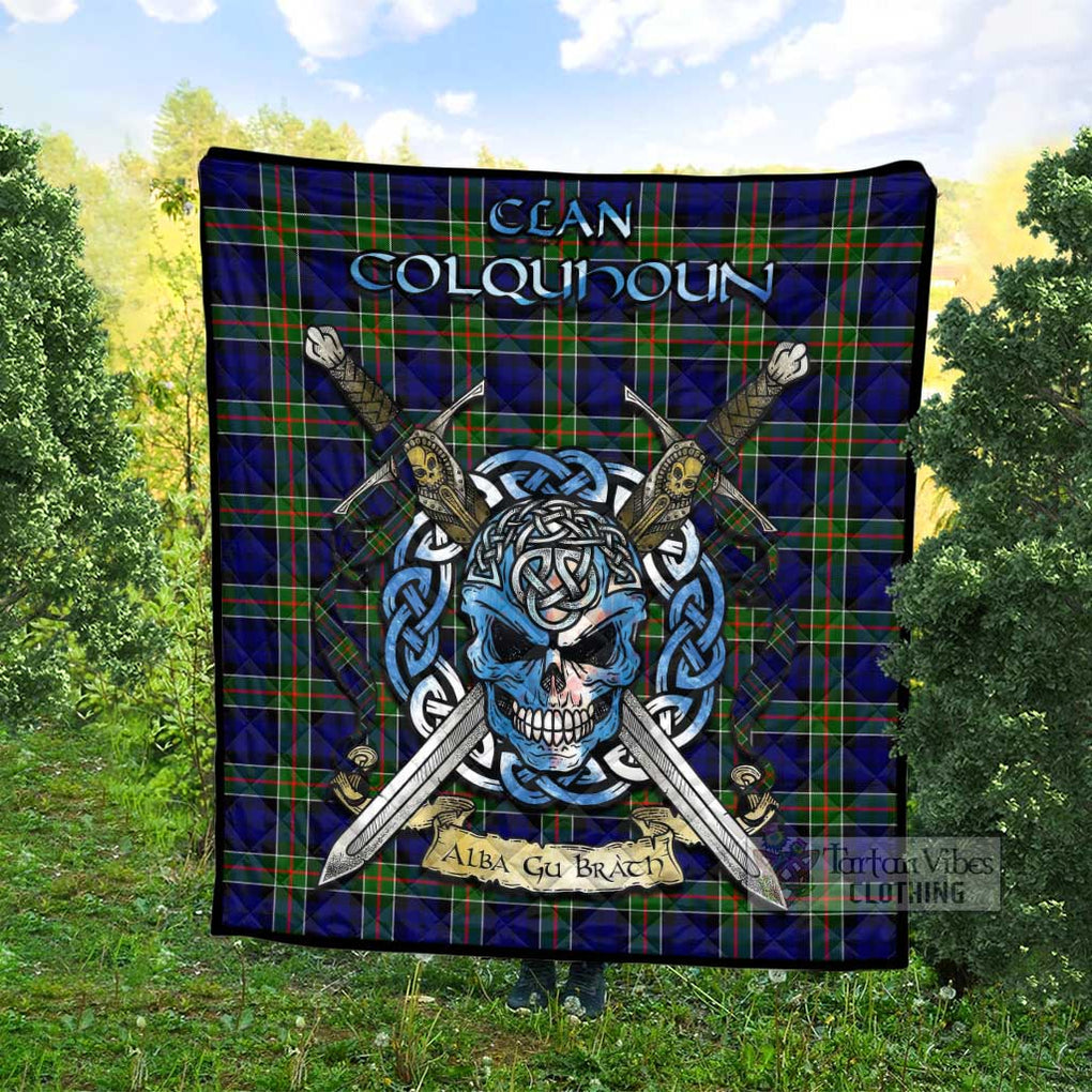 Tartan Vibes Clothing Colquhoun Tartan Quilt with Celtic Skull Alba Gu Brath Style