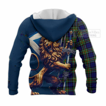 Colquhoun Tartan Family Crest Knitted Hoodie with Scottish Majestic Lion