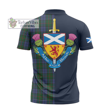 Colquhoun Tartan Zipper Polo Shirt with Scottish Lion Royal Arm Half Style