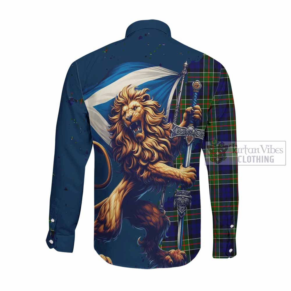 Tartan Vibes Clothing Colquhoun Tartan Family Crest Long Sleeve Button Shirt with Scottish Majestic Lion