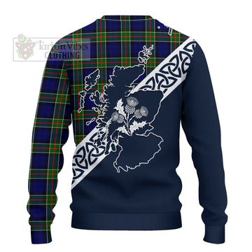 Colquhoun Tartan Ugly Sweater Featuring Thistle and Scotland Map