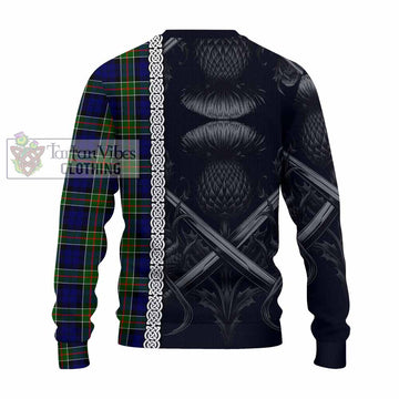 Colquhoun Tartan Knitted Sweater with Family Crest Cross Sword Thistle Celtic Vibes