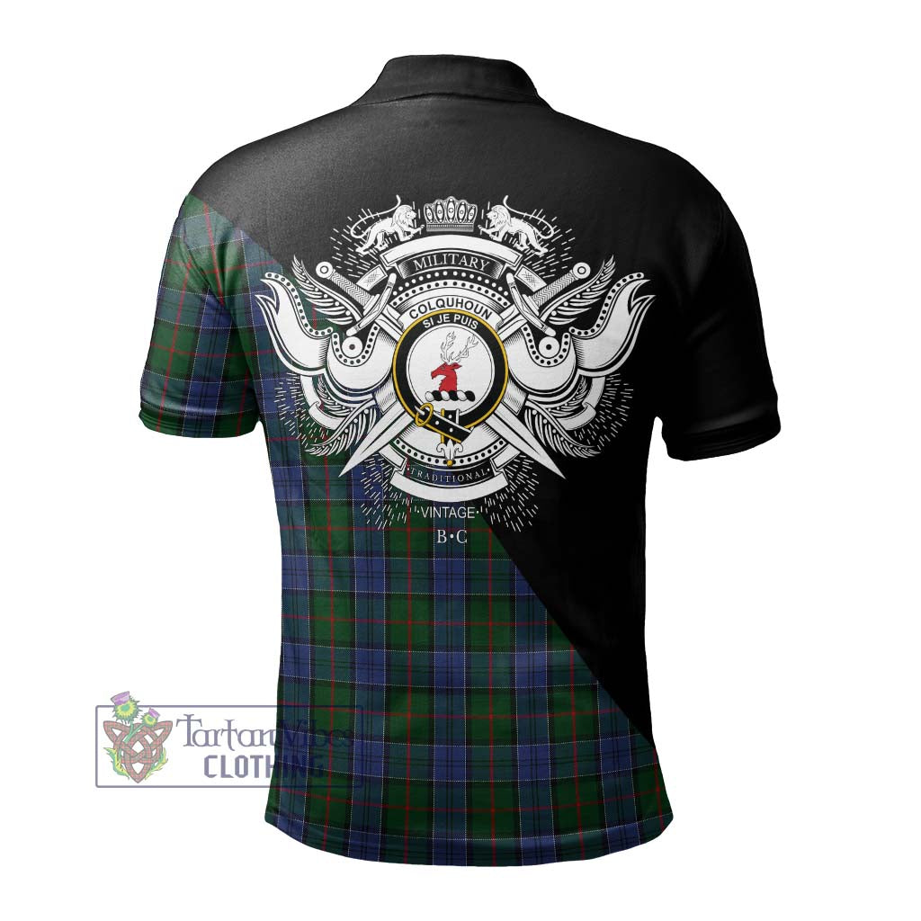 Tartan Vibes Clothing Colquhoun Tartan Polo Shirt with Family Crest and Military Logo Style