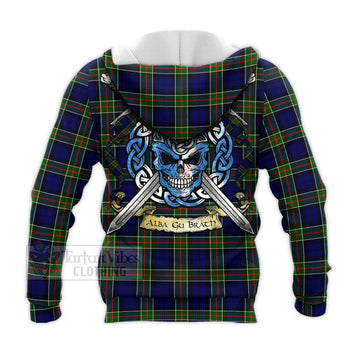 Colquhoun Tartan Knitted Hoodie with Family Crest Celtic Skull Style