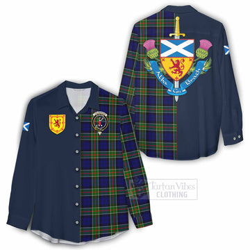 Colquhoun Tartan Women's Casual Shirt Alba with Scottish Lion Royal Arm Half Style