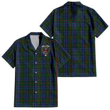 Colquhoun Tartan Short Sleeve Button Down Shirt with Family Crest