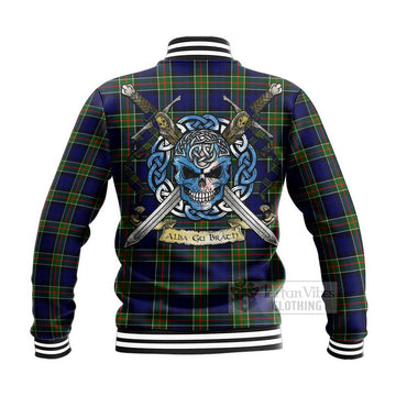 Colquhoun Tartan Baseball Jacket with Family Crest Celtic Skull Style