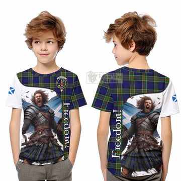 Colquhoun Crest Tartan Kid T-Shirt Inspired by the Freedom of Scottish Warrior