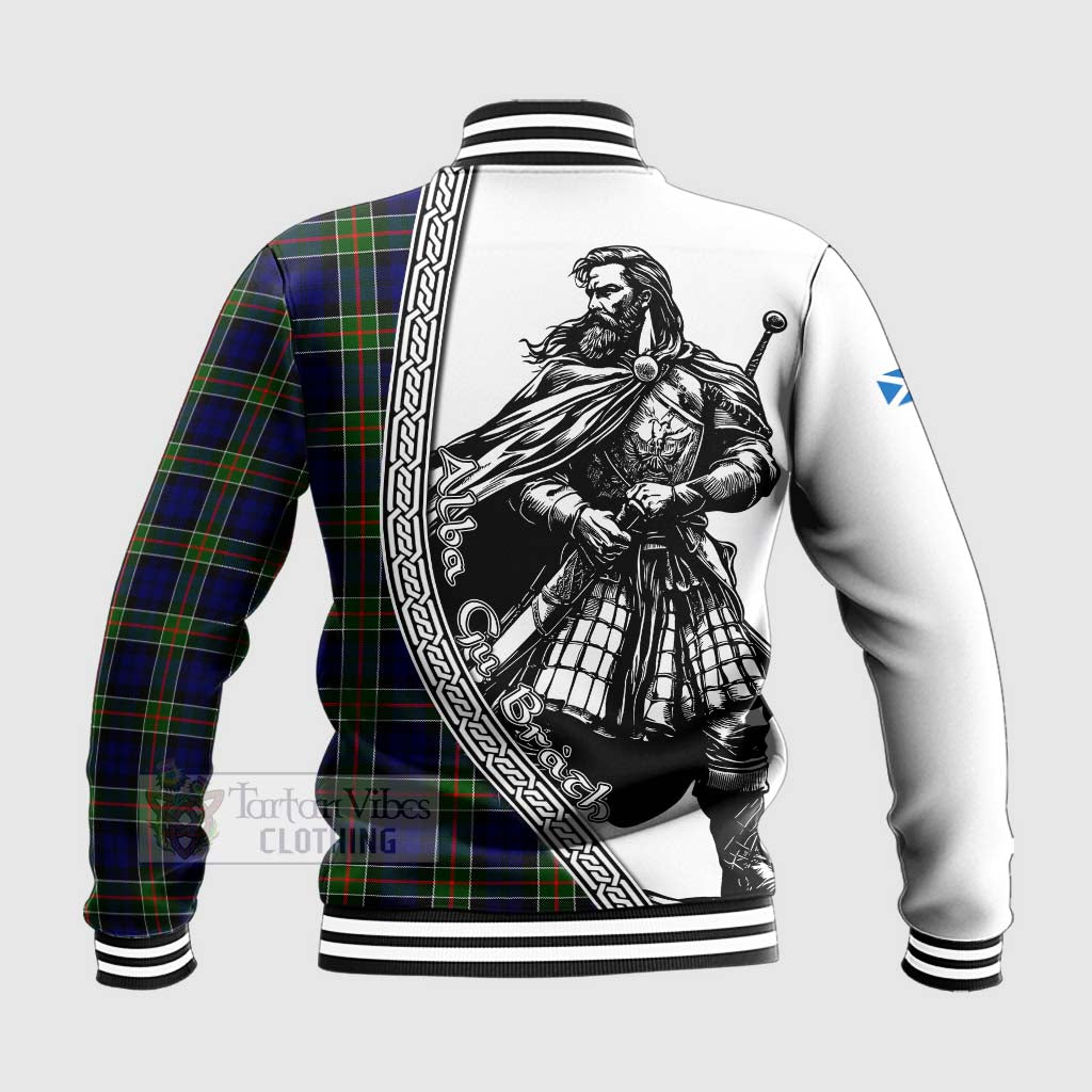 Tartan Vibes Clothing Colquhoun Tartan Clan Crest Baseball Jacket with Highlander Warrior Celtic Style