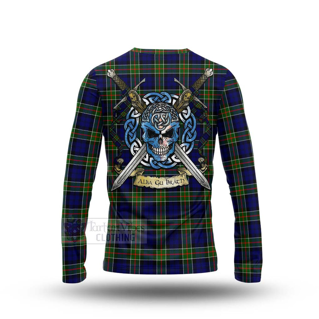 Tartan Vibes Clothing Colquhoun Tartan Long Sleeve T-Shirt with Family Crest Celtic Skull Style