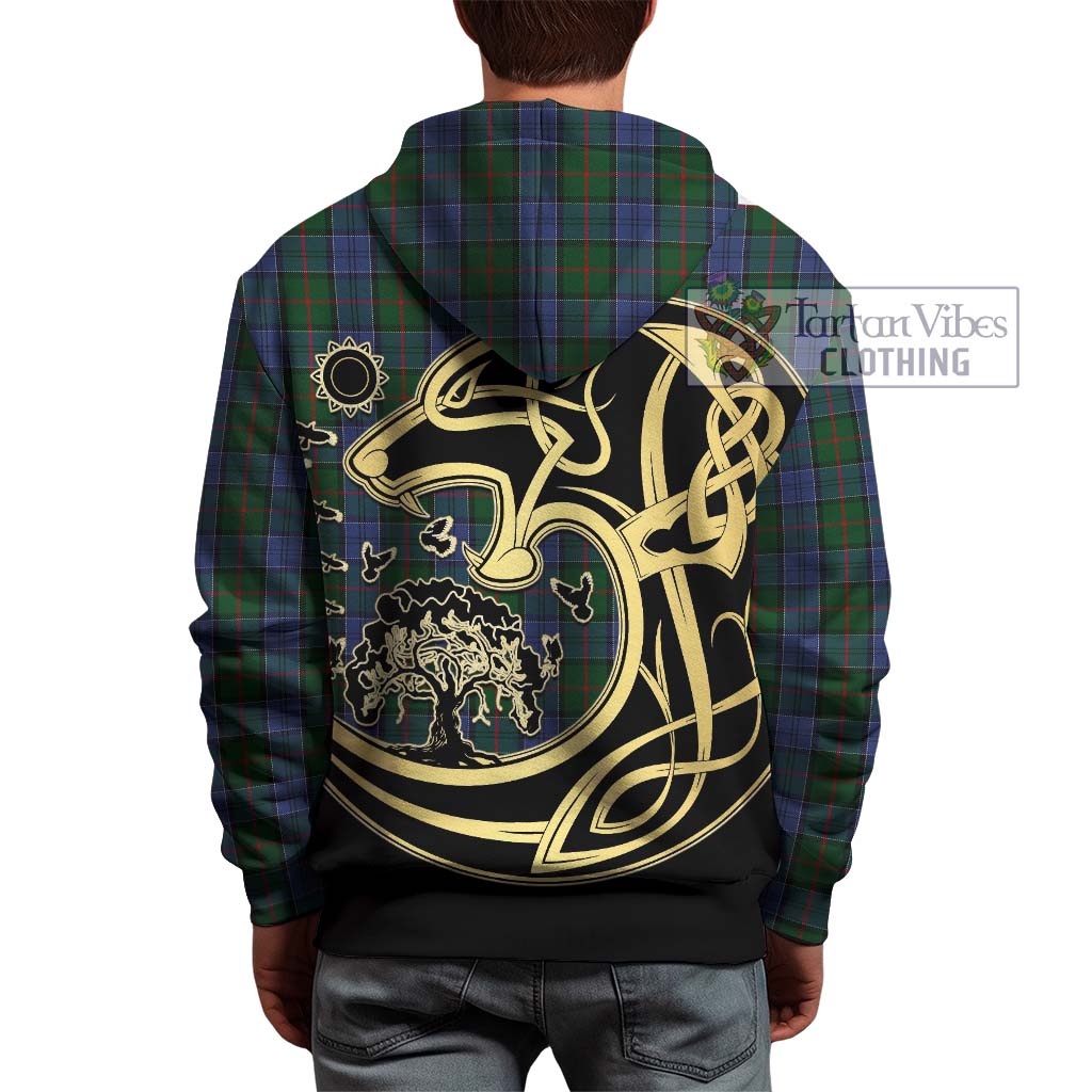 Tartan Vibes Clothing Colquhoun Tartan Hoodie with Family Crest Celtic Wolf Style