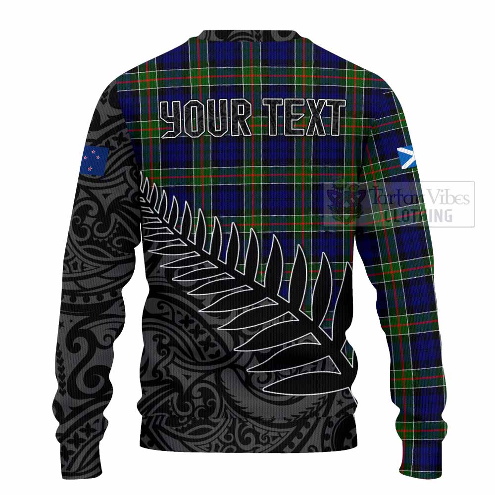 Tartan Vibes Clothing Colquhoun Crest Tartan Knitted Sweater with New Zealand Silver Fern Half Style