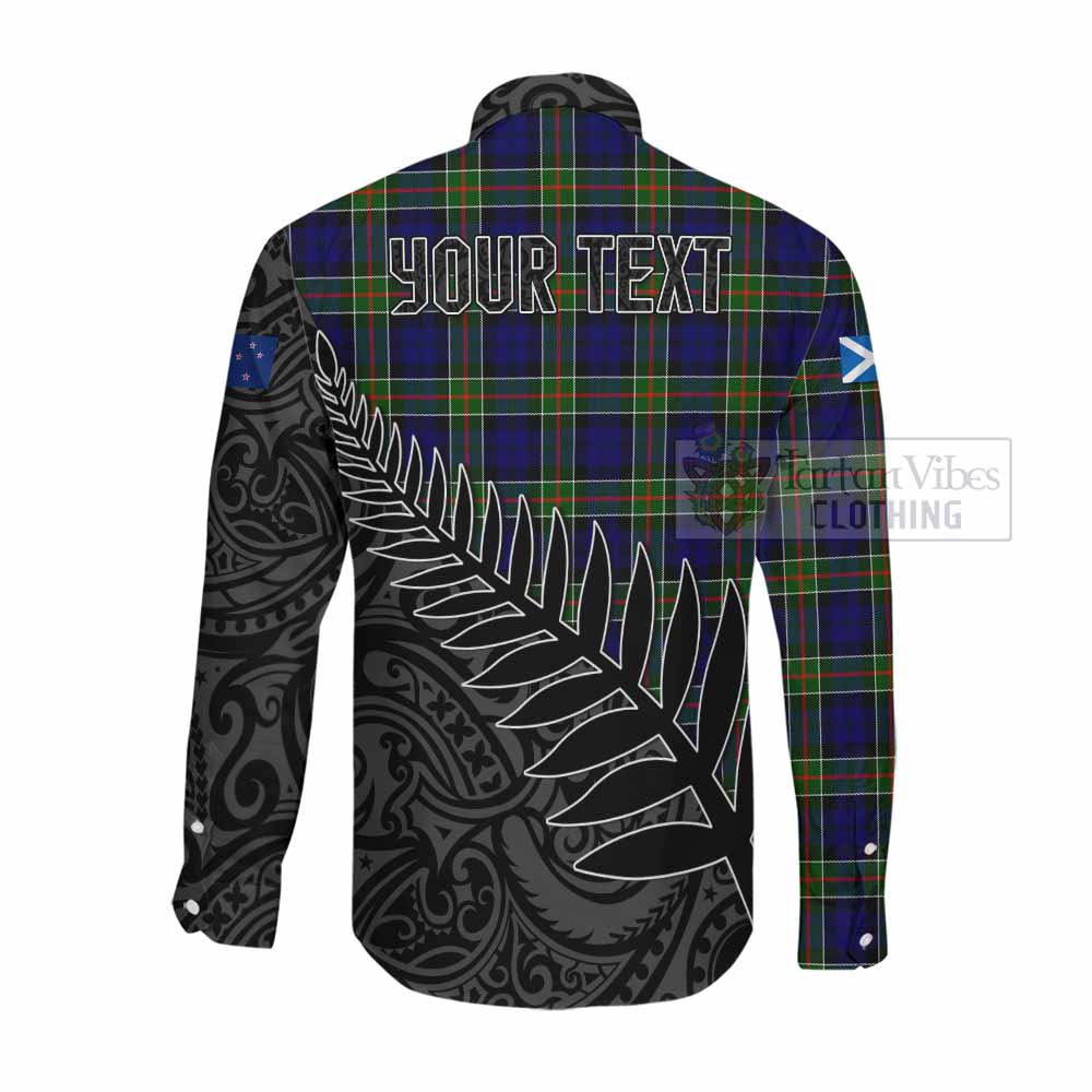 Tartan Vibes Clothing Colquhoun Crest Tartan Long Sleeve Button Shirt with New Zealand Silver Fern Half Style