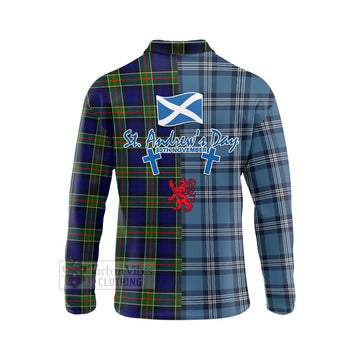 Colquhoun Tartan Long Sleeve Polo Shirt Happy St. Andrew's Day Half Tartan Style