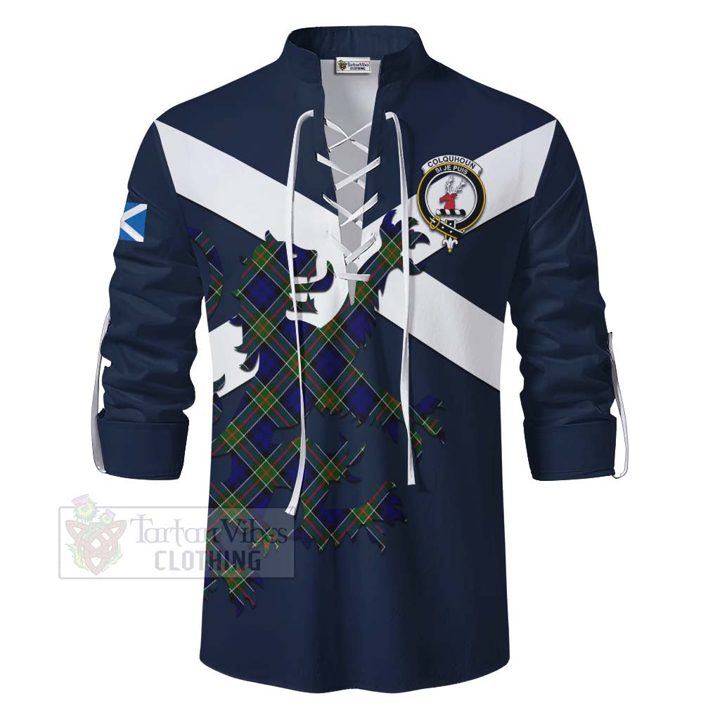 Tartan Vibes Clothing Colquhoun Tartan Lion Rampant Ghillie Kilt Shirt Proudly Display Your Heritage with Alba Gu Brath and Clan Name