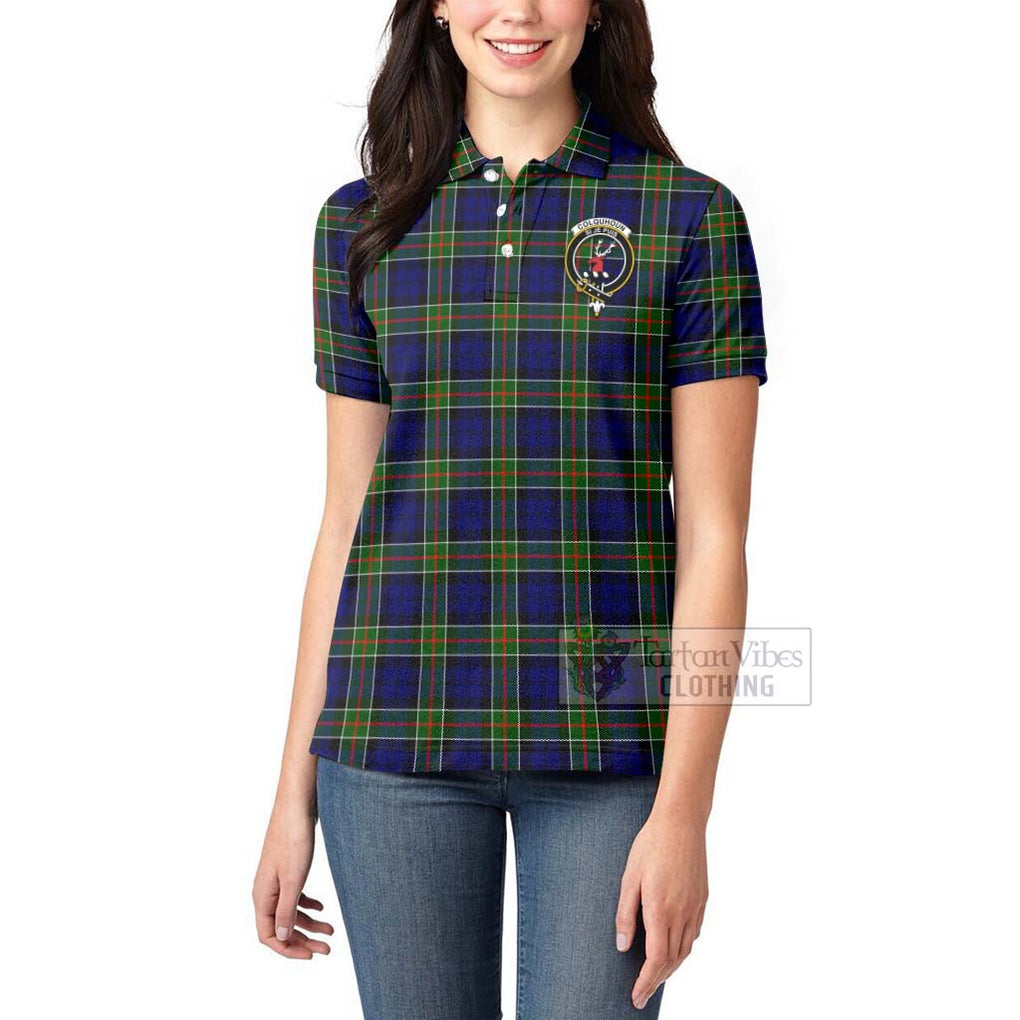 Tartan Vibes Clothing Colquhoun Tartan Women's Polo Shirt with Family Crest Celtic Skull Style