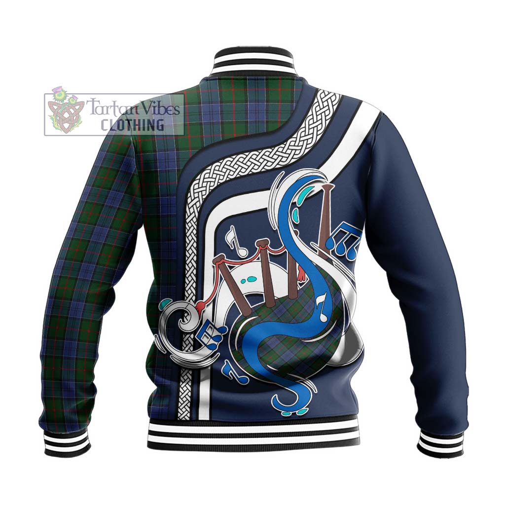 Tartan Vibes Clothing Colquhoun Tartan Baseball Jacket with Epic Bagpipe Style