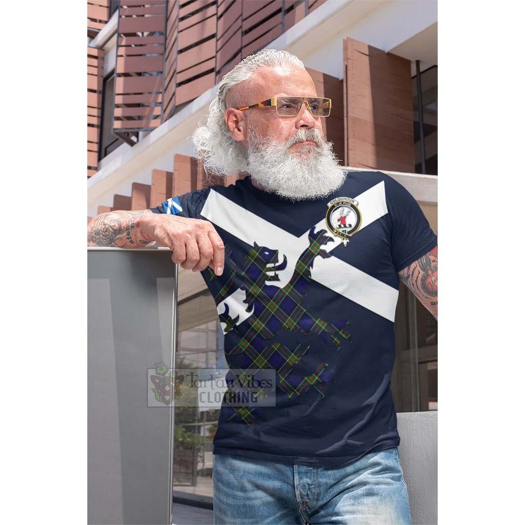 Tartan Vibes Clothing Colquhoun Tartan Lion Rampant Cotton T-shirt – Proudly Display Your Heritage with Alba Gu Brath and Clan Name