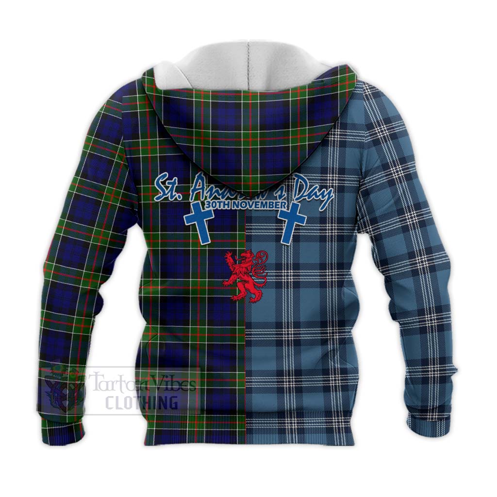 Tartan Vibes Clothing Colquhoun Tartan Knitted Hoodie Happy St. Andrew's Day Half Tartan Style