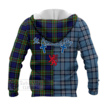 Colquhoun Tartan Knitted Hoodie Happy St. Andrew's Day Half Tartan Style