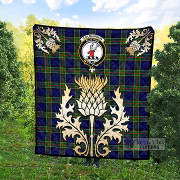 Colquhoun Tartan Quilt with Family Crest and Golden Thistle Style