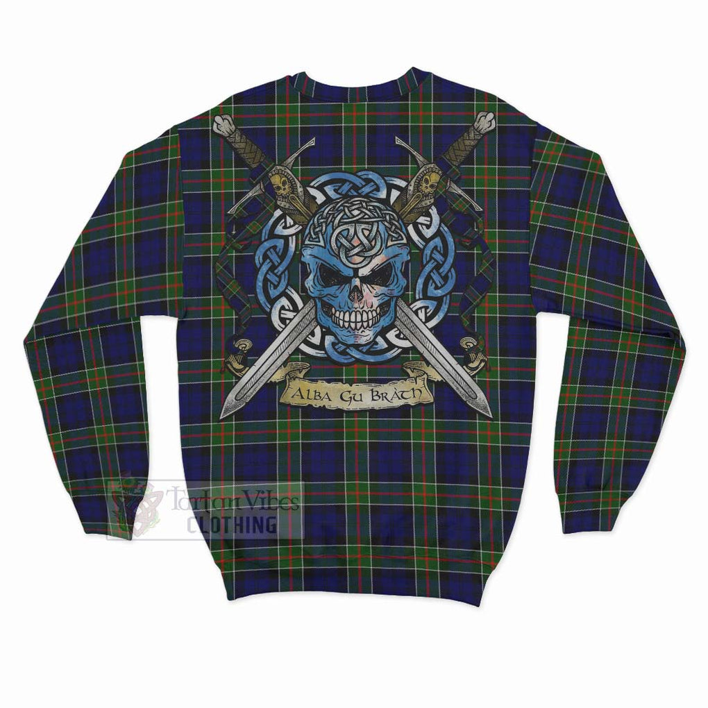 Tartan Vibes Clothing Colquhoun Tartan Sweatshirt with Family Crest Celtic Skull Style