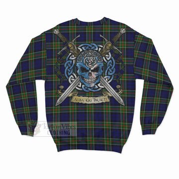 Colquhoun Tartan Sweatshirt with Family Crest Celtic Skull Style