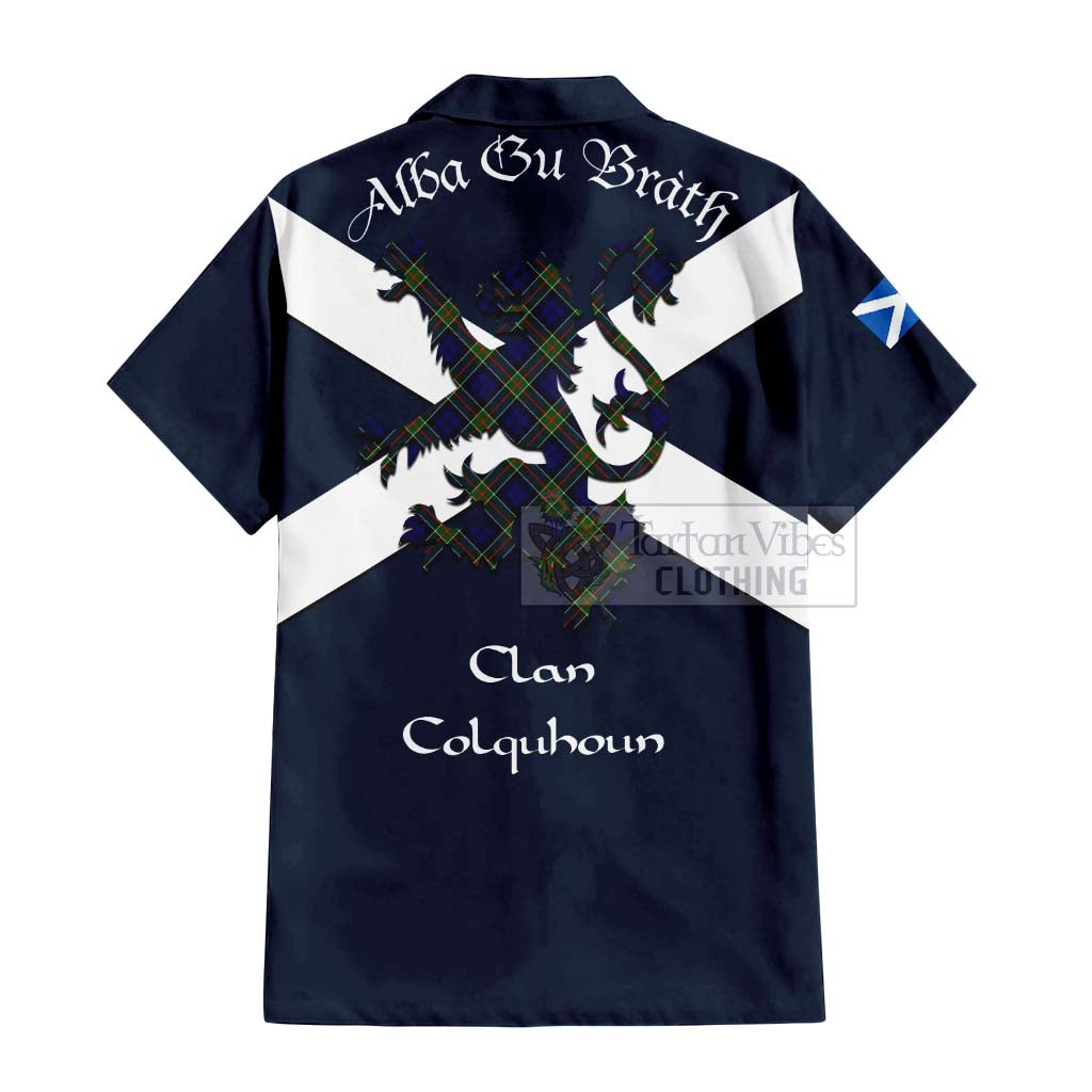 Tartan Vibes Clothing Colquhoun Tartan Lion Rampant Short Sleeve Button Shirt – Proudly Display Your Heritage with Alba Gu Brath and Clan Name