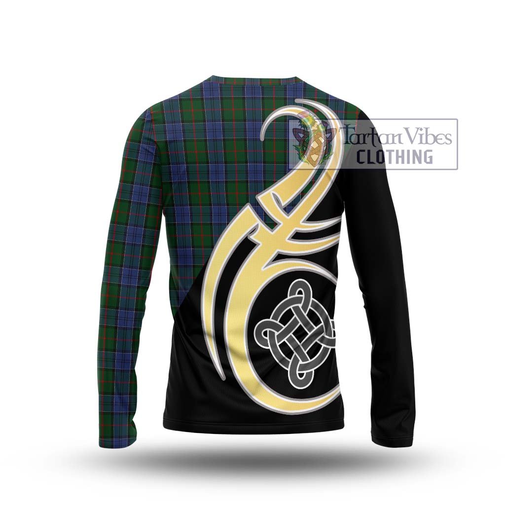 Colquhoun Tartan Long Sleeve T-Shirt with Family Crest and Celtic Symbol Style - Tartan Vibes Clothing