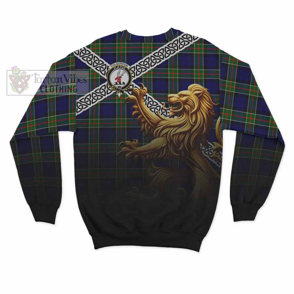Colquhoun Crest Tartan Sweatshirt with Golden Lion Emblem Celtic Style - Tartan Vibes Clothing